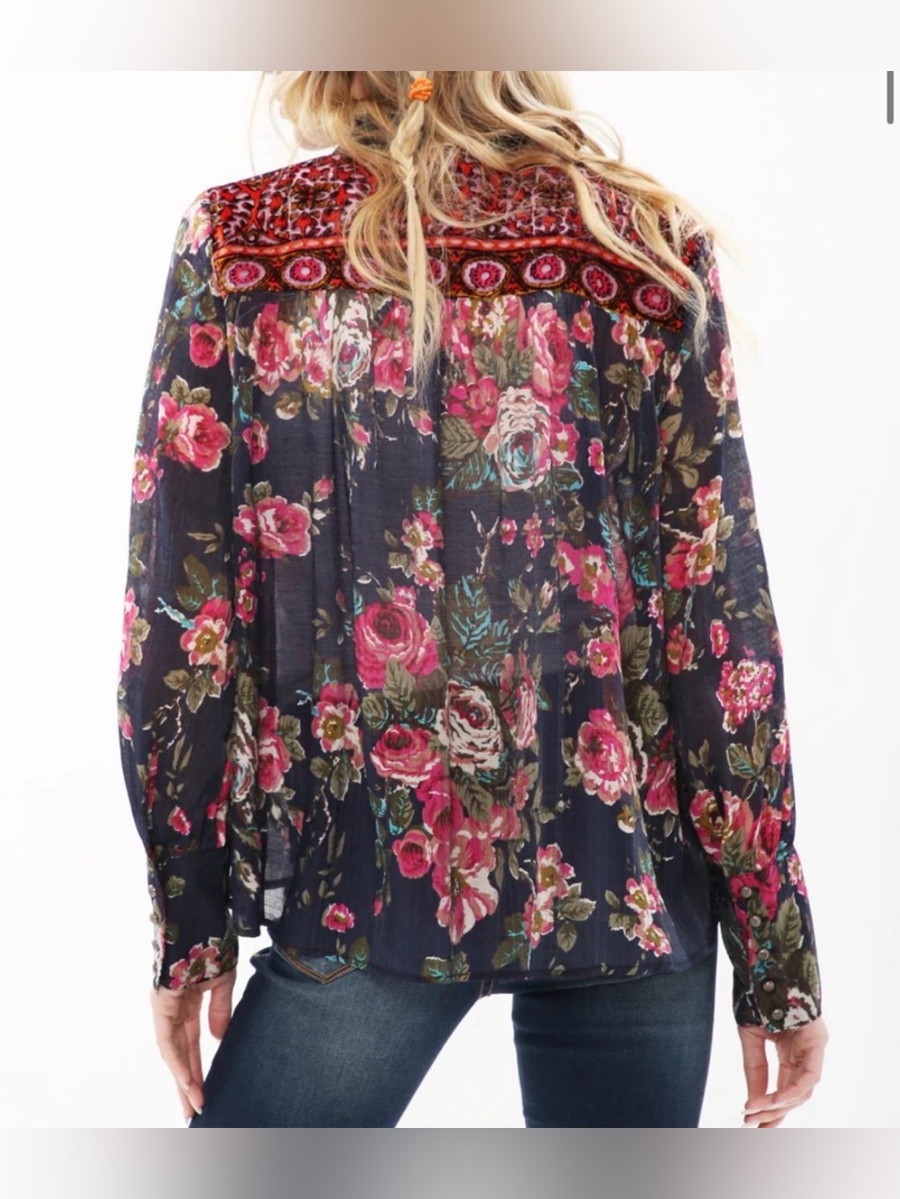 Aratta Silent Journey Floral Velvet Burnout Blouse S Boho Whimisigoth Romantic - Picture 10 of 12